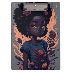 Porte-bloc Cute Ai Généré Fille avec Fleurs et Flames