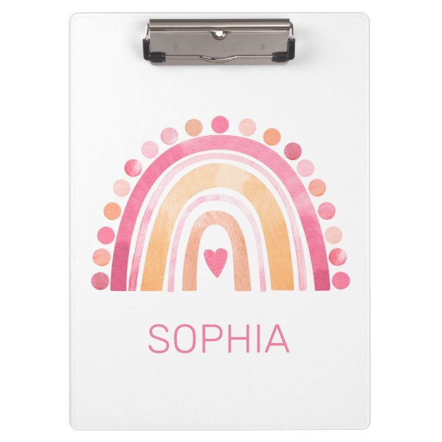 Porte-bloc Cute arc-en-ciel, aquarelle rose boho (Devant)