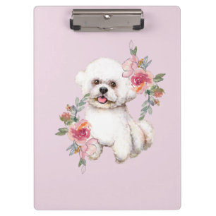 Porte-bloc Cute Bichon Frise avec Fleurs Aquarelle Art
