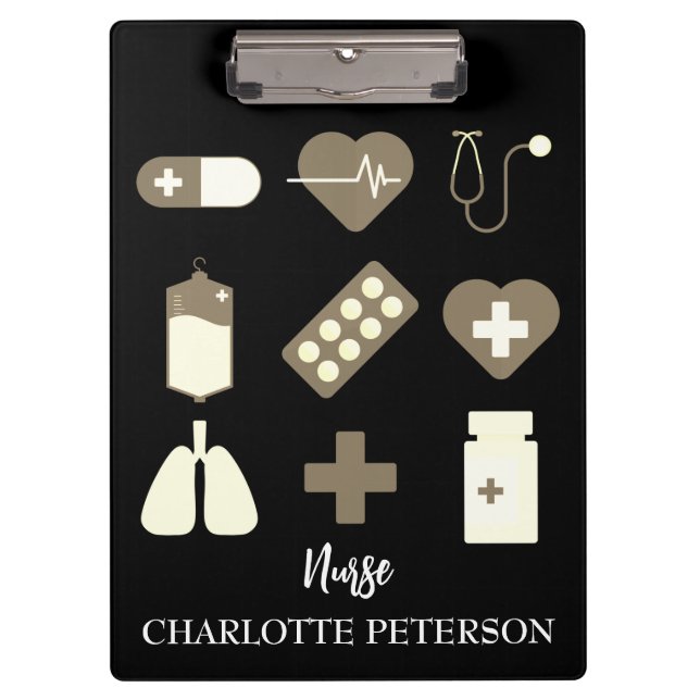 Porte-bloc Cute Black Médicale Element Nurse (Devant)