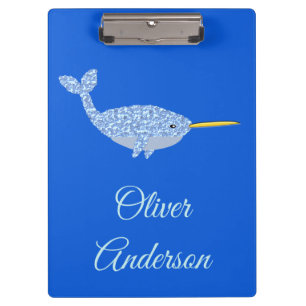 Porte-bloc Cute Blue Baby Boy Narwhal Nom personnalisé