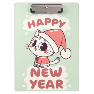 Porte-bloc cute cat happy new year clipboard