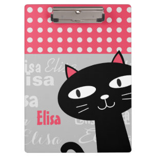 Porte-bloc Cute Chat Noir Pois Rose Ajouter Votre Nom
