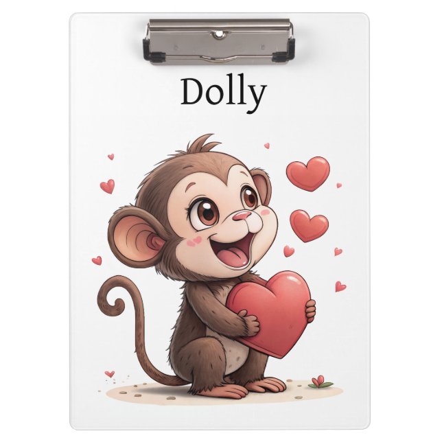 Porte-bloc Cute Monkey Love Red Hearts Clipboard  (Devant)