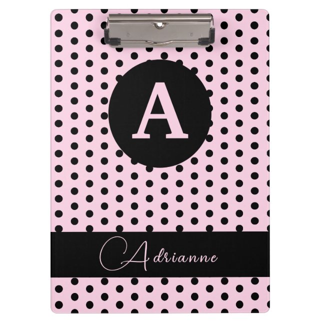 Porte-bloc Cute Monogrammed Pois rose et noir (Devant)