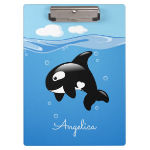 Porte-bloc Cute Orca Whale en Océan avec nom personnalisé