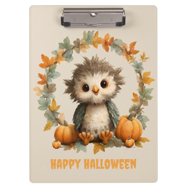 Porte-bloc Cute Owl Citrouille Halloween design heureux (Devant)