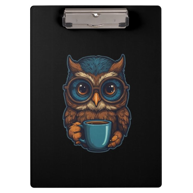 Porte-bloc "Cute Owl with Coffee Cup" Conception amusante (Devant)