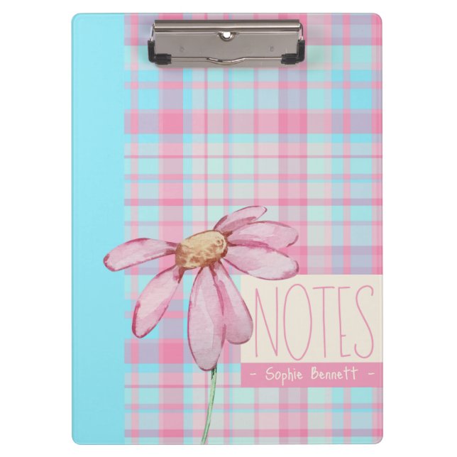Porte-bloc Cute plaid  pastel pink Daisy Notes Notebook  (Devant)