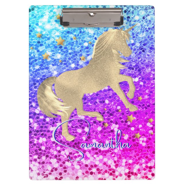 Porte-bloc Cute unicorn rose Parties scintillant arc-en-ciel  (Devant)