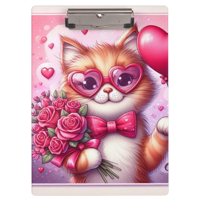 Porte-bloc Cute Valentine's day cat/chaton (Devant)
