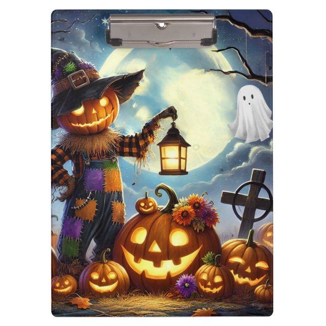 Porte-bloc Cute, Whimsical Halloween épouvantail & citrouille (Devant)