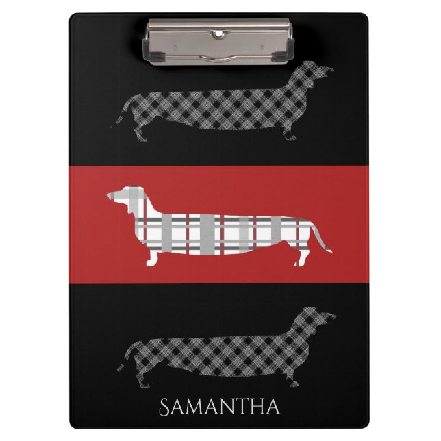 Porte-bloc Dachshunds plaid sur rouge et noir Personnalisé (Devant)