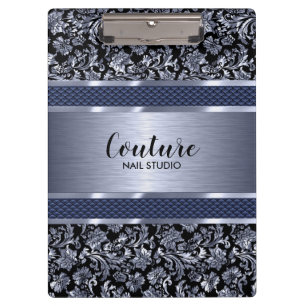 Porte-bloc Damas bleu clair métallique et acier brossé