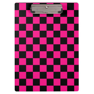 Porte-bloc Damas en carrés rose vif noir géométrique rétro