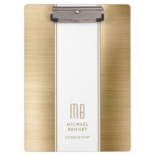 Porte-bloc de bureau en métal brossé or monogrammé