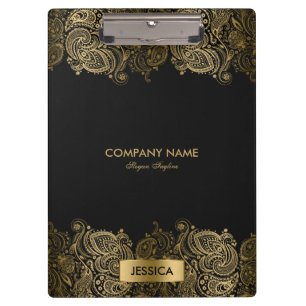 Porte-bloc Dentelle Paisley Or Avec Arrière - plan Noir