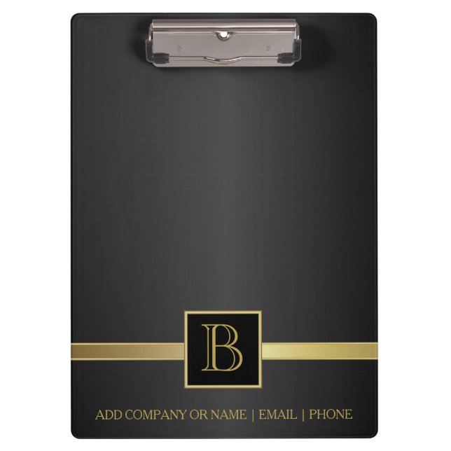 Porte-bloc Design de monogramme noir et or (Devant)