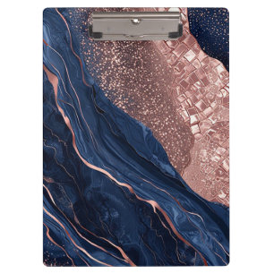 Porte-bloc Design Marbré Abstrait Navy et Or Rose