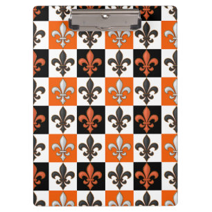 Porte-bloc Design Orange Noir Blanc À damiers Fleur de lis