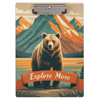 Porte-bloc Dessin d'ours de style rétro et chaîne de montagne