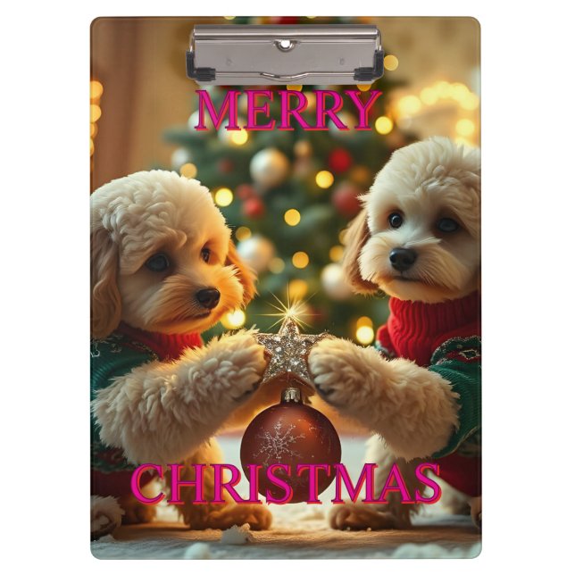 PORTE-BLOC DEUX CANICHE FÊTANT NOËL (Devant)