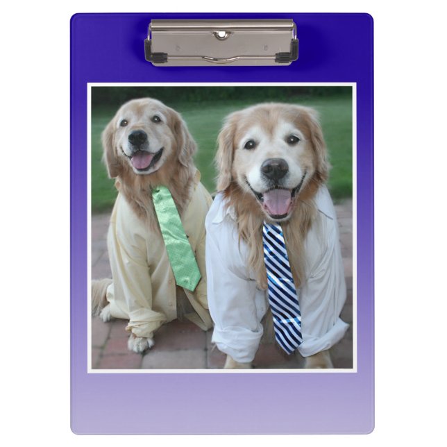 Porte-bloc Deux Golden Retrivers en Chemises et Cravate (Devant)