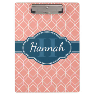 Porte-bloc Diamant géométrique rose Motif Monogramme bleu