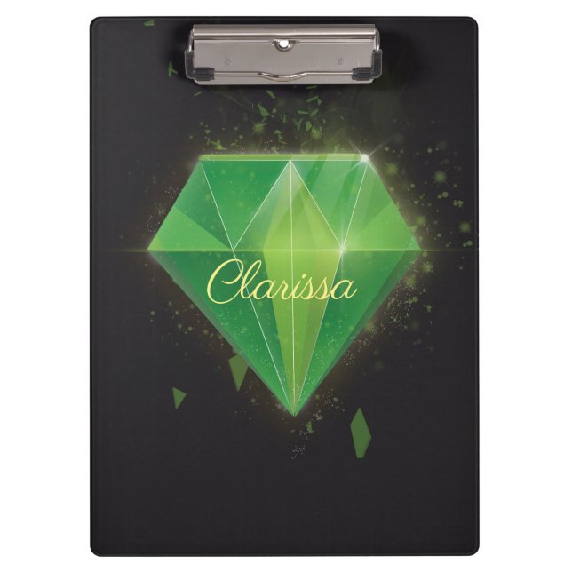 Porte-bloc Diamant vert avec nom (Devant)