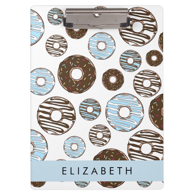 Porte-bloc Donuts Bleus, Donuts Brown, Sprinkings, Votre Nom (Devant)