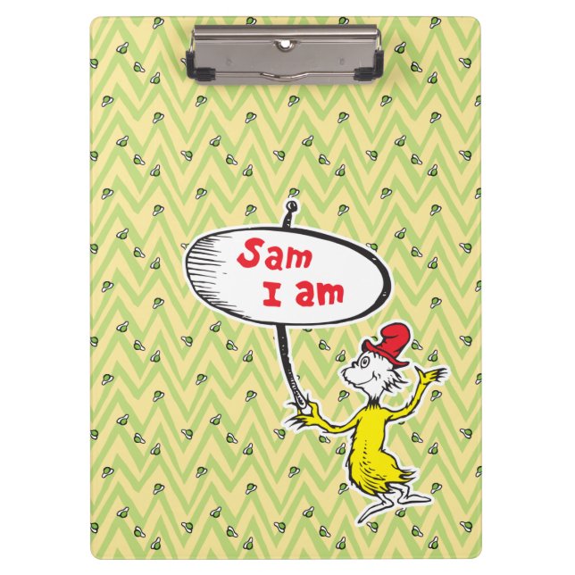 Porte-bloc Dr. Seuss | Sam-I-Am tenant un panneau (Devant)