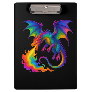 Porte-bloc Dragon arc-en-ciel respirant des flammes colorées 