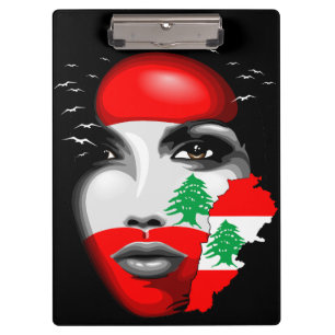 Porte-bloc Drapeau et carte du Liban sur le visage de la fill