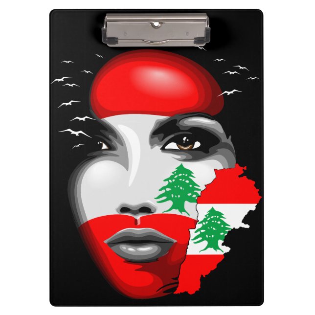 Porte-bloc Drapeau et carte du Liban sur le visage de la fill (Devant)