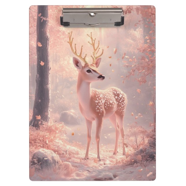 Porte-bloc Dreamy Fawn en bois d'automne rose (Devant)