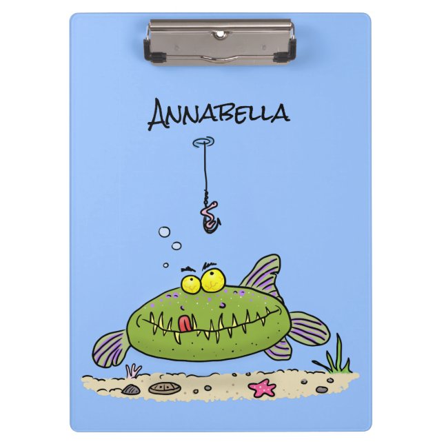 Porte-bloc Drôle gras affamé poisson vert dessin de pêche (Devant)