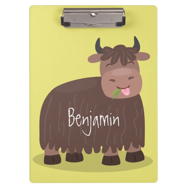 Porte-bloc Drôle joyeux yak mangeant de l'herbe dessin d'illu (Devant)