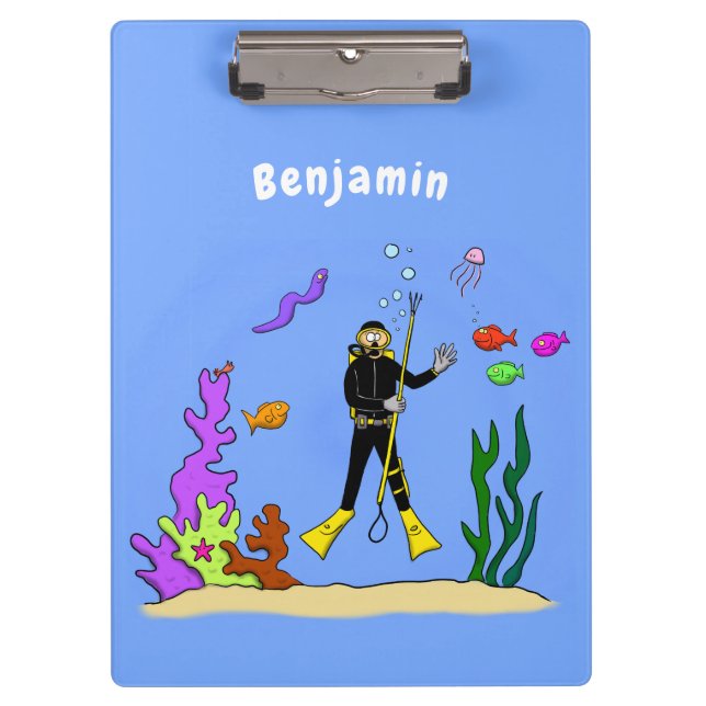 Porte-bloc Drôle plongeur et poisson mer créatures dessin ani (Devant)