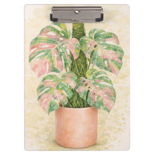 Porte-bloc écossais tartan rose feuille de monstera d'Écosse