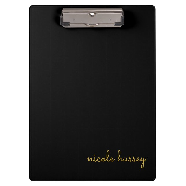 Porte-bloc Écriture noire et or | Monogramme moderne élégant (Devant)
