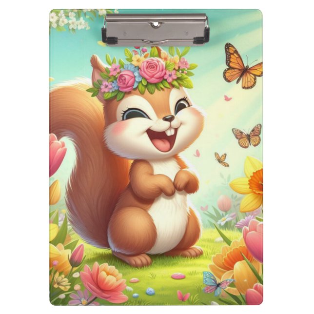 Porte-bloc Écureuil du printemps mignon et heureux (Devant)