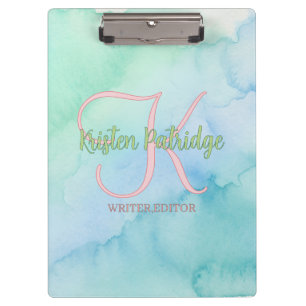Porte-bloc éditeur de aquarelle bleu vert nom de l'écrivain m
