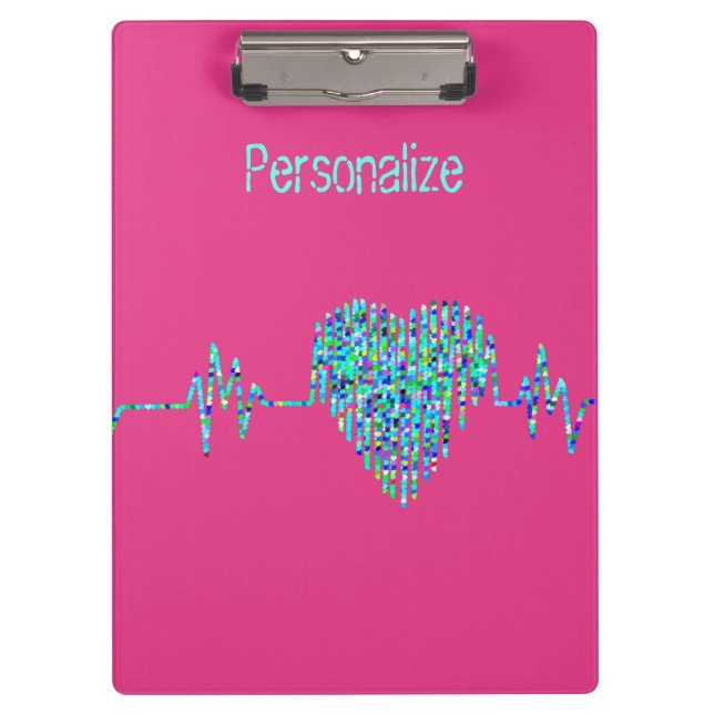 Porte-bloc EKG coeur médical ekg ligne rose bleu mignon (Devant)