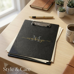 Porte-bloc élégant en cuir noir à monogramme
