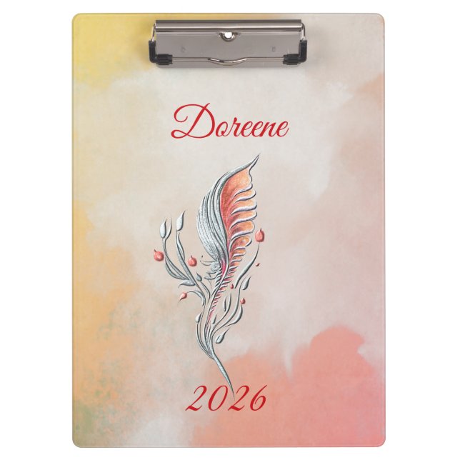 Porte-bloc Elegant Feather Floral Watercolour  clipboard  (Devant)