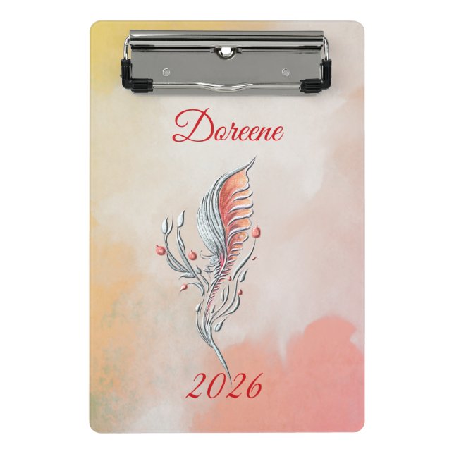 Porte-bloc Elegant Feather Floral Watercolour mini clipboard  (Devant)