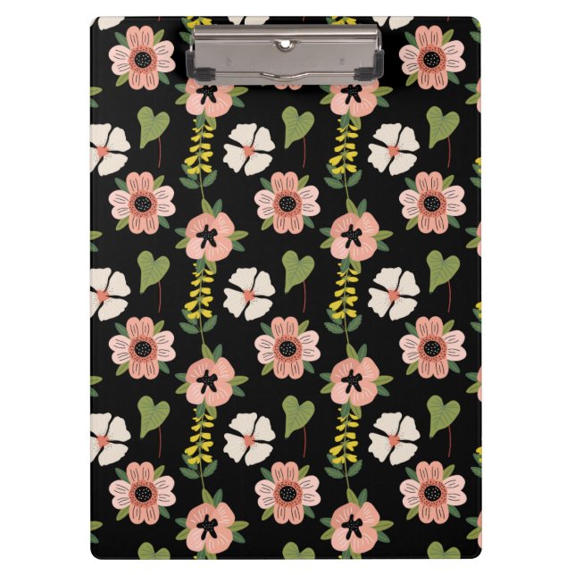 Porte-bloc Elegant Floral Pattern on Black | Chic Botanical  (Devant)
