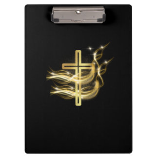 Porte-bloc Elegant Glowing Gold Cross Christian Clipboard