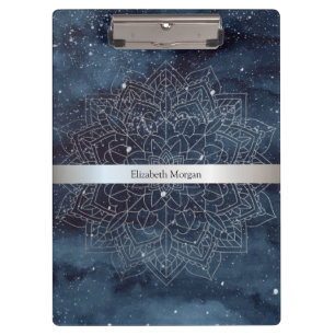 Porte-bloc Elégant moderne en argent Mandala Stripe Navy bleu