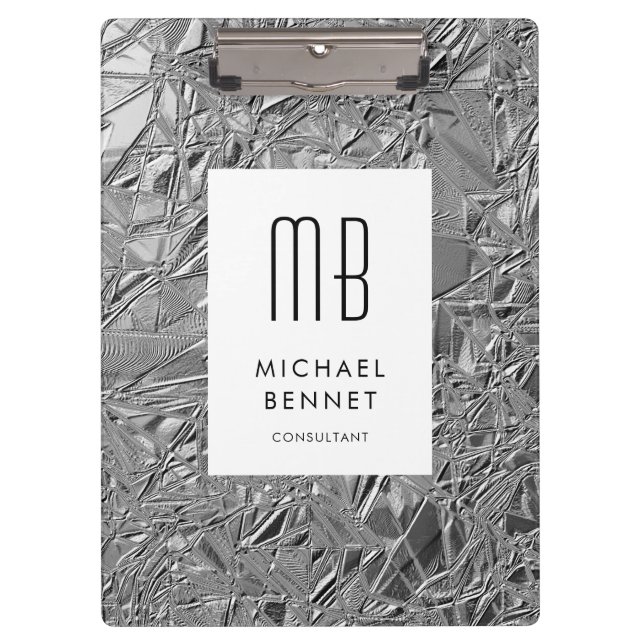 Porte-bloc Élégant Monogramme Affaires Argent (Devant)